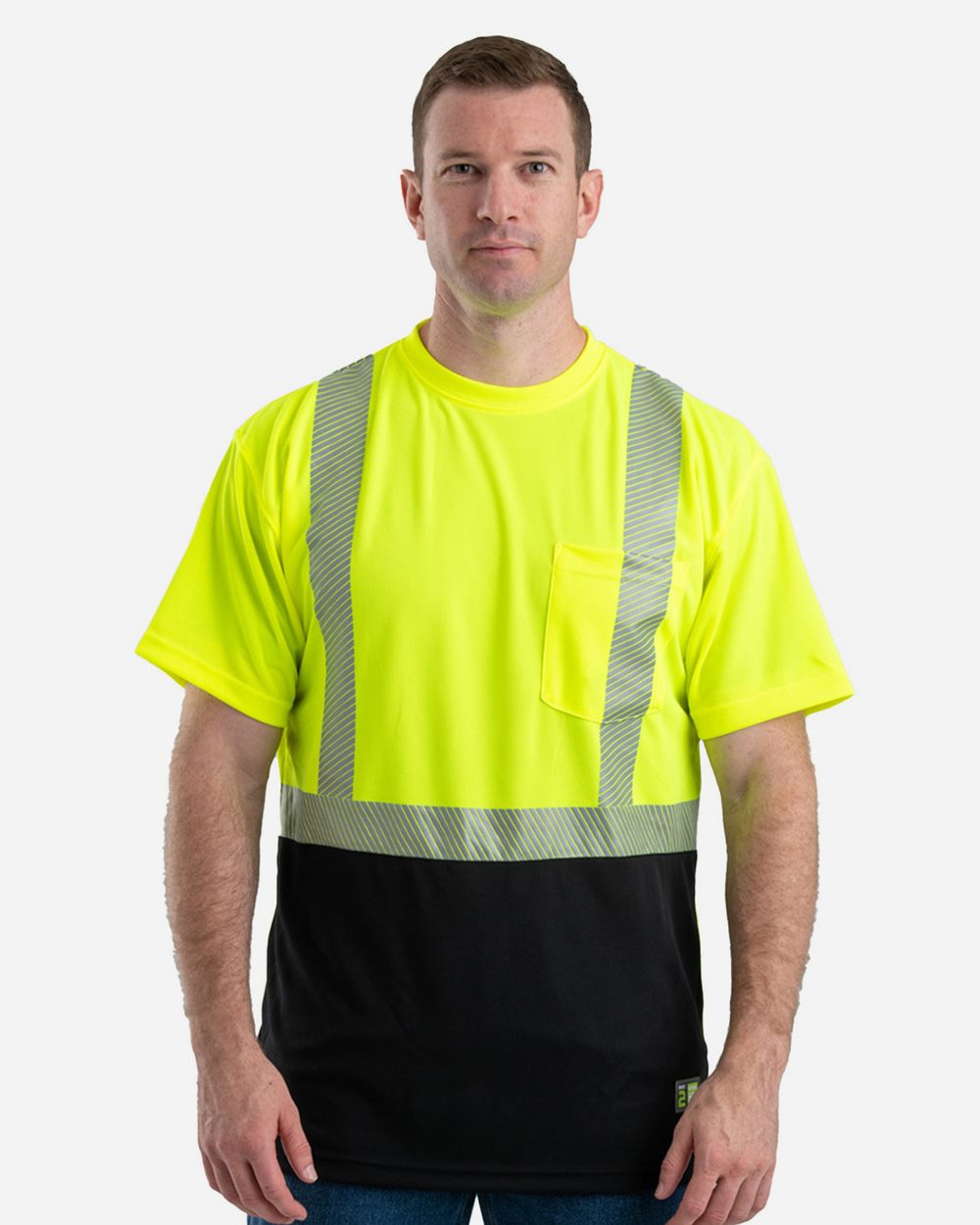 Berne Apparel HVK017 Men's Hi-Vis Class 2 Color Blocked Pocket T-Shirt