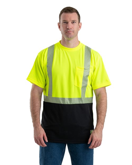 Berne Apparel - Men's Hi-Vis Class 2 Color Blocked Pocket T-Shirt - HVK017