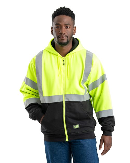 Berne Apparel - Men's Hi-Vis Class 3 Color Block Full-Zip Hooded Sweatshirt - HVF023