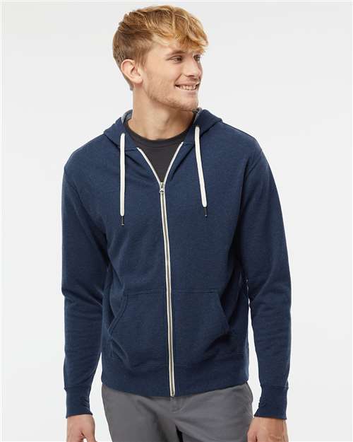 Independent Trading Co. PRM90HTZ Unisex Heathered French Terry Full-Zip Hooded Sweatshirt
