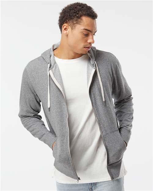 Independent Trading Co. PRM90HTZ Unisex Heathered French Terry Full-Zip Hooded Sweatshirt