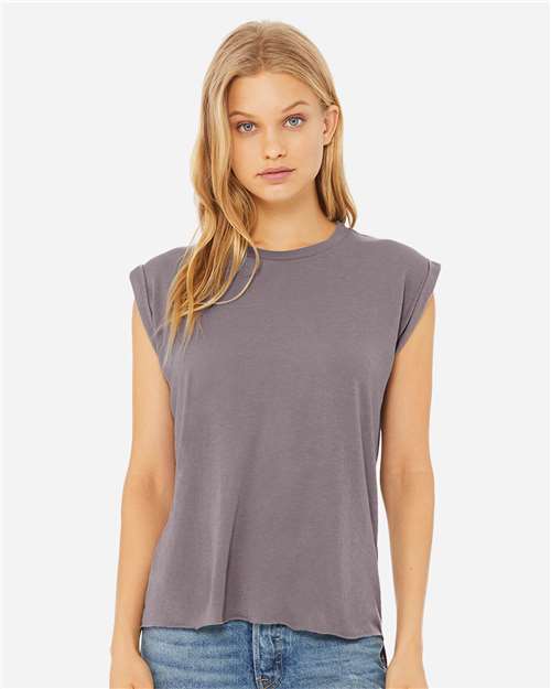 BELLA + CANVAS - Women’s Flowy Rolled Cuffs Muscle Tee - 8804