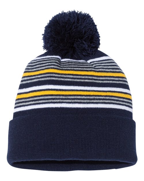 Sportsman - 12" Striped Pom-Pom Cuffed Beanie - SP60