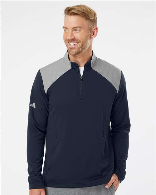 Adidas - Textured Mixed Media Quarter-Zip Pullover - A532